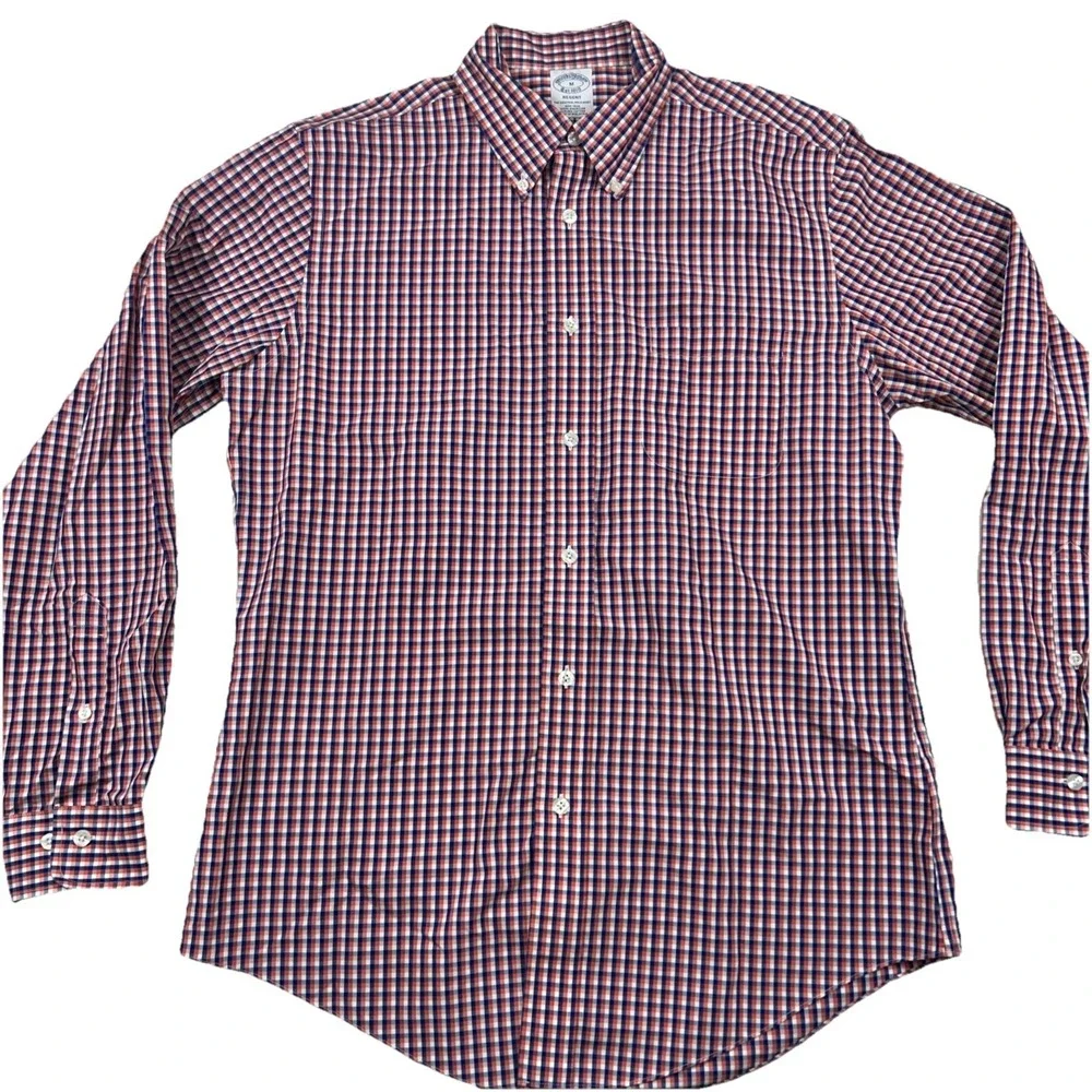 Brooks Brothers 1818 Regent Fit Supima Cotton M Button Down Shirts Pleated Cuffs - Picture 3 of 12